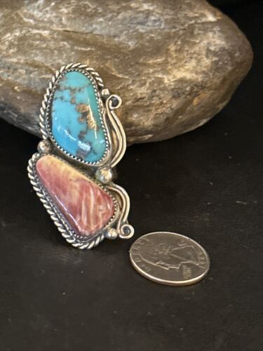 Navajo Turquoise Spiny Oyster Multi-Stone Ring | Authentic Native American Sterling Silver | Sz 10 | 14493