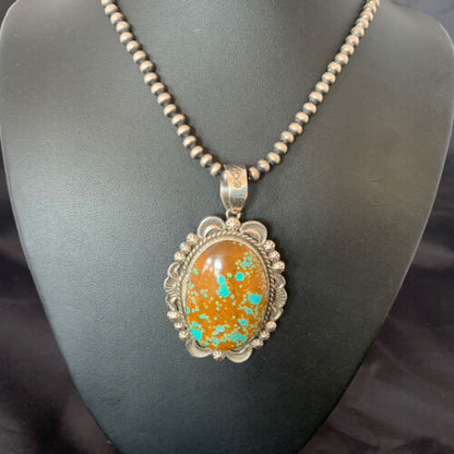 Navajo Blue #8 Turquoise Pendant Necklace | Sterling Silver | Authentic Native American Handmade | 10229
