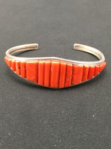 Native American Red Coral Navajo Bracelet | Sterling Silver | Authentic Handmade | 4732