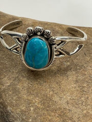 Southwestern Navajo Turquoise Cuff Bracelet | Sterling Silver | Authentic Native American Handmade | 4756