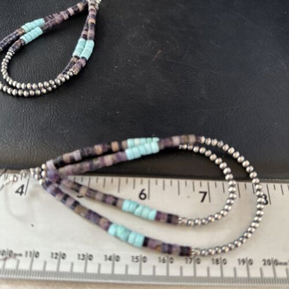Sugilite Turquoise Heishi Bead Earrings | Sterling Silver | 4" | Authentic Native American Handmade | 14317