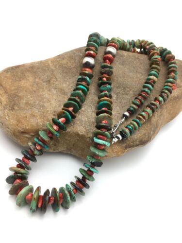 Navajo Green Turquoise Necklace | Sterling Silver | Authentic Native American | 28" Graduated | 3070