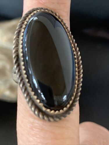 Native American Old Pawn Navajo Black Onyx Ring | Sterling Silver | Sz 7 | 11947