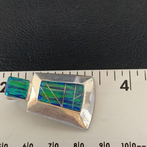 Authentic Native American Navajo Sterling Silver Blue Opal Inlay Pendant | Handmade Jewelry | 13335