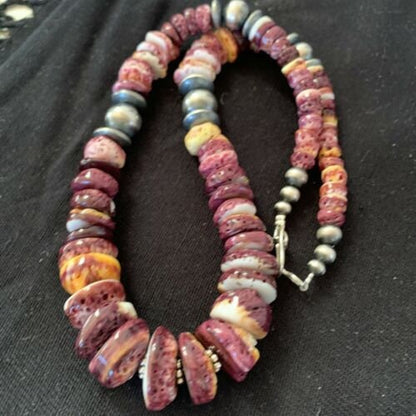 Navajo Pearls Purple Spiny Oyster Necklace Pendant | Sterling Silver | Authentic Native American | Graduated | 19" | 01522