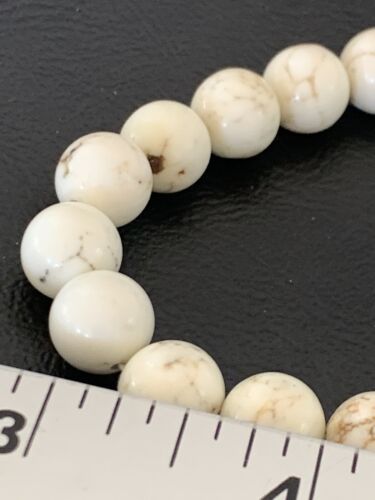 Native American Handmade White Howlite Bead Bracelet | 10mm Round | Stretchable | 11840
