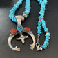 Navajo Sterling Silver Turquoise Coral Pendant Necklace | Authentic Native American Handmade | 11697