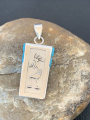 Navajo Kokopelli Stamp Turquoise Inlay Pendant | Sterling Silver | Authentic Native American Handmade | 10958