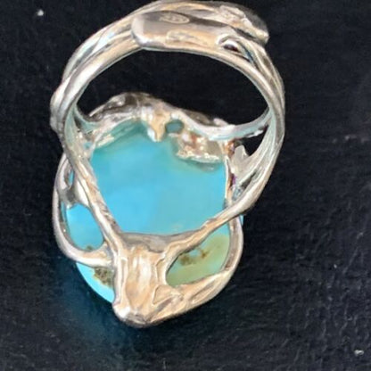 Navajo Blue Kingman Turquoise Ring | Sterling Silver Adjustable Wire | Sz 8 | 13543