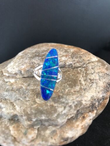 Native American Navajo Blue Opal Inlay Ring | Sterling Silver | Sz 4.5 | 8383