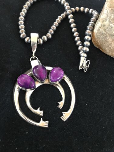 Navajo Pearl Sugilite Naja Necklace Pendant Earring Set | Yazzie | Authentic Native American Sterling Silver | Handmade Set | 3894