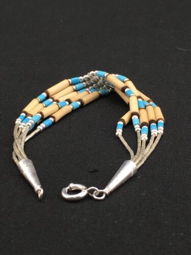 Multi-Color Turquoise Shell Liquid Heishi Bracelet | Sterling Silver | 7" | Authentic Native American Handmade | 13594