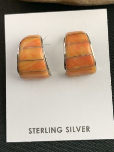 Navajo Orange Spiny Oyster Earrings | Sterling Silver | Authentic Native American Handmade | 190