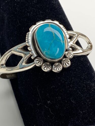 Southwestern Navajo Turquoise Cuff Bracelet | Sterling Silver | Authentic Native American Handmade | 4756 - Masha USA