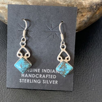 Navajo Blue Turquoise Dangle Earrings | Sterling Silver | 0.5" | Authentic Native American Handmade | 12748