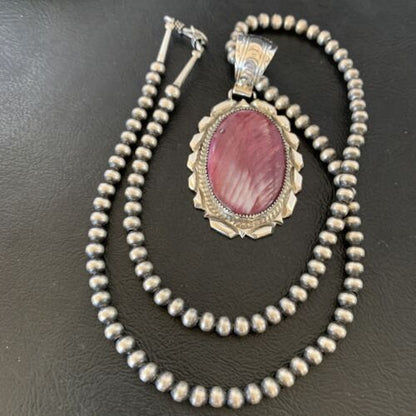 Navajo Pearls Purple Spiny Oyster Pendant Necklace | Sterling Silver | Authentic Native American Handmade | 10701
