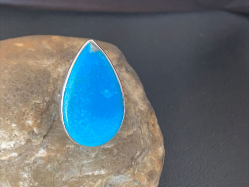 Navajo Women's Blue Kingman Turquoise Ring | Sterling Silver | Sz 9 | Authentic Native American Handmade | 11618