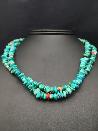 Navajo Blue Turquoise Nugget Bead Necklace | 2 Strand | Sterling Silver | 17" | Authentic Native American Handmade | 4490 - Masha USA