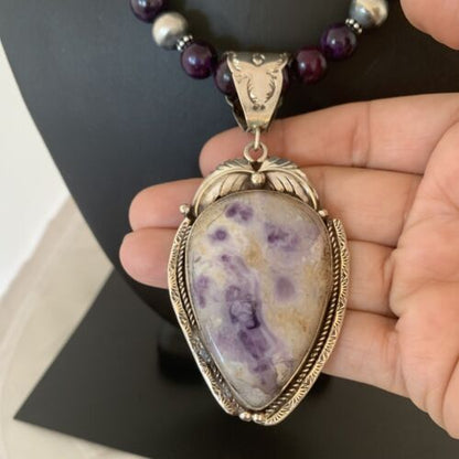 Navajo Purple Sugilite & Amethyst Pendant Necklace | Sterling Silver | Authentic Native American Handmade | 1756