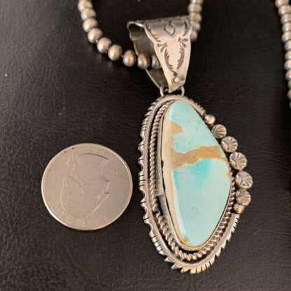 Men's Blue Royston Turquoise Pendant | Sterling Silver | 3" | Authentic Native American Handmade | 13938