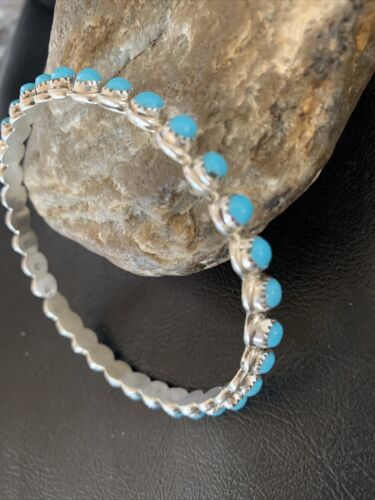 Sterling Silver Blue Kingman Turquoise Cuff Bracelet Bangle | 9.5" | Authentic Native American Handmade | 12316