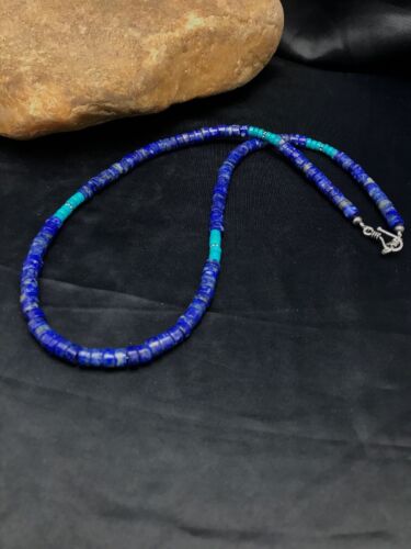 Navajo Lapis & Turquoise Beads Necklace | Sterling Silver | 19" | Authentic Native American Handmade | 3218