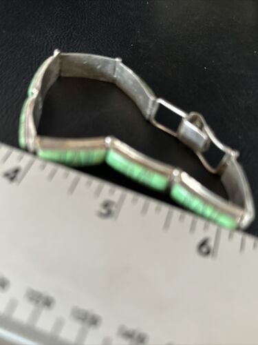 Native American Women's Green Gaspeite Inlay Link Bracelet | Sterling Silver | 7.5" | 14270