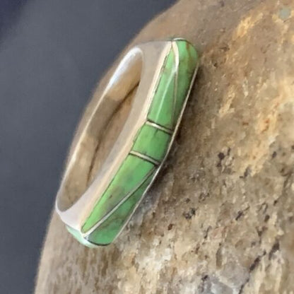 Women's Navajo Gaspeite Inlay Ring | Sterling Silver | Sz 5.5 | Authentic Native American Handmade | 12464
