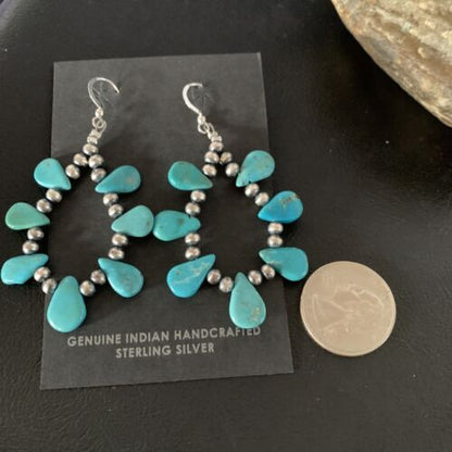 Navajo Blue Cluster Turquoise Bead Earrings | Sterling Silver | Authentic Native American Handmade | 13328