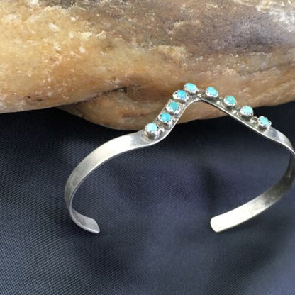 Navajo Old Pawn Blue Turquoise Bracelet | Sterling Silver | Authentic Native American Handmade | 10240