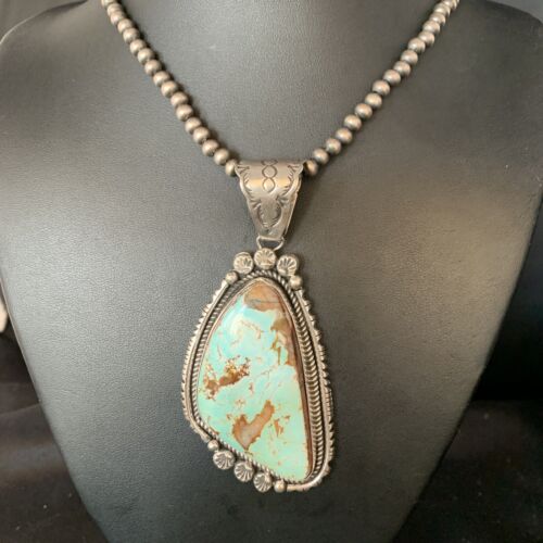 Blue Royston Turquoise Pendant Necklace | Sterling Silver | 3.5" | Authentic Native American Handmade | 13939