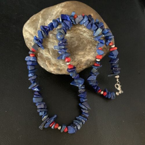 Men's Navajo | Lapis Lazuli Spiny Strand Necklace | Sterling Silver | 18" | Authentic Native American Handmade | 13572