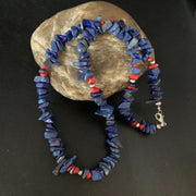 Men's Navajo | Lapis Lazuli Spiny Strand Necklace | Sterling Silver | 18" | Authentic Native American Handmade | 13572