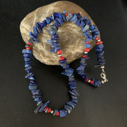 Men's Navajo | Lapis Lazuli Spiny Strand Necklace | Sterling Silver | 18" | Authentic Native American Handmade | 13572