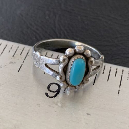 Southwestern Old Pawn Navajo Blue Turquoise Ring | Sterling Silver | Sz 5.5 | 10774