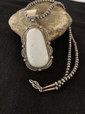 Sterling Silver Navajo White Buffalo Turquoise Pendant | Men's Necklace  | 00340 | Native American Handmade