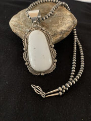 Sterling Silver Navajo White Buffalo Turquoise Pendant | Men's Necklace  | 00340 | Native American Handmade