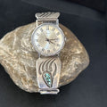 Men's Bear Paw Blue Turquoise Chip Inlay Watch Tips | Navajo Sterling Silver | Authentic Native American Jewelry | 14310