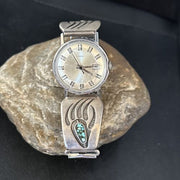 Men's Bear Paw Blue Turquoise Chip Inlay Watch Tips | Navajo Sterling Silver | Authentic Native American Jewelry | 14310