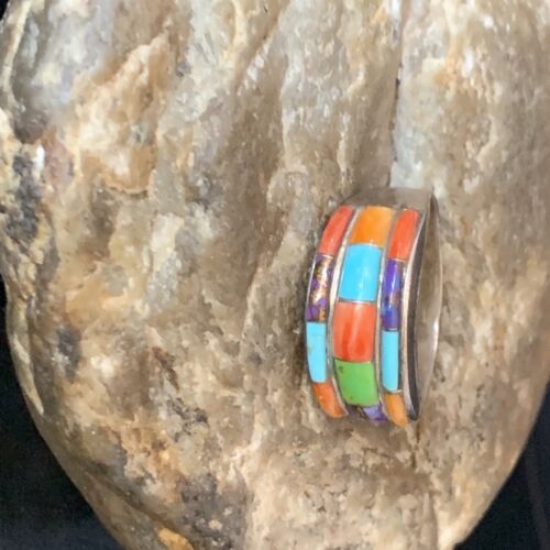 Navajo Multi-Color Turquoise Spiny Oyster Corn Inlay Ring | Sterling Silver | Sz 5.5 | 13853