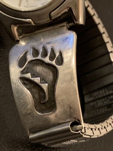 Authentic Native American Hopi Sterling Silver Watch Tips Band | Bear Paw Design | Vintage Men's Jewelry | Old Pawn | 1446