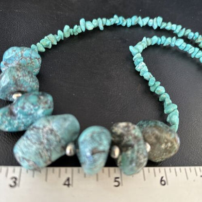 Navajo Chunky Blue Turquoise Nugget Necklace | Sterling Silver | Authentic Native American Handmade | 20" | 14415