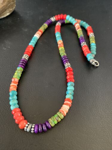 Multi-Color Turquoise Necklace | Sterling Silver | 21" | Authentic Native American Handmade | 13213 - Masha USA