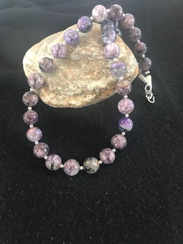 Native American Charoite Bead Necklace | Navajo Pearls | Sterling Silver | 19" | 8448