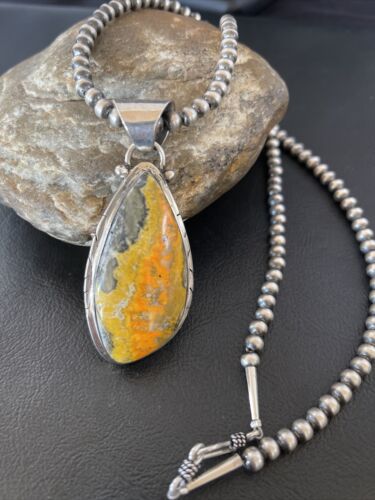 Navajo Pearls Bumblebee Jasper Pendant Necklace | Sterling Silver | Authentic Native American Handmade | 10552