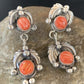 Navajo Red Spiny Oyster Dangle Earrings | Sterling Silver | Authentic Native American Handmade | 2059