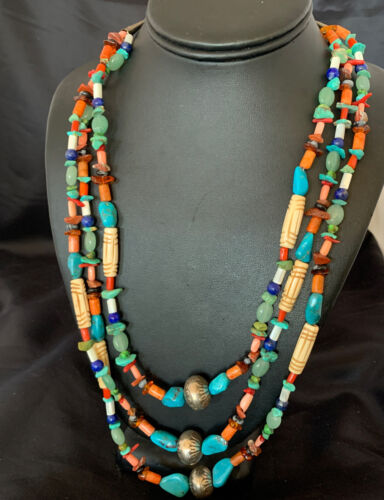 Native American Santo Domingo Turquoise Bead Necklace | Pearl Accents | 10377