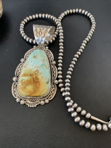 Navajo Royston Turquoise Pendant Necklace | Sterling Silver | Authentic Native American Handmade | 2129