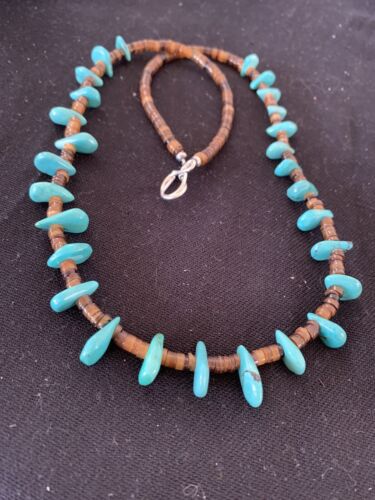 Navajo Blue Turquoise Bone Bead Necklace | Sterling Silver | 20" | Authentic Native American Handmade | 00301