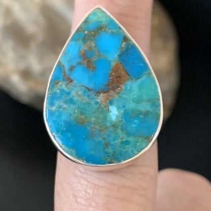 Navajo Blue Kingman Turquoise Ring | Sterling Silver | Sz 8 | Authentic Native American Handmade | 12792
